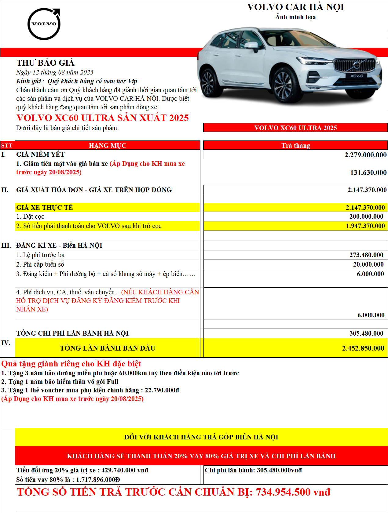 trả góp XC60 Ultra Hà Nội